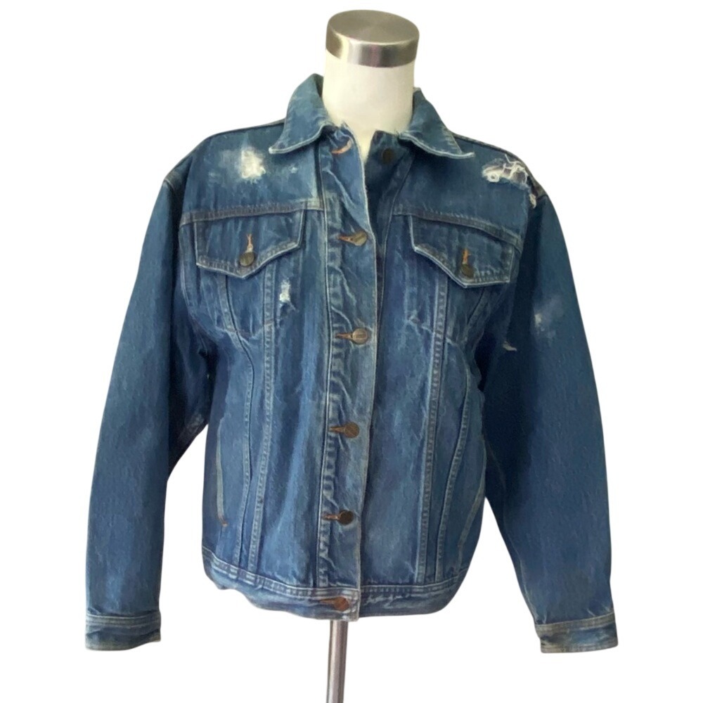 SBII Vintage Distressed Denim Trucker Jacket Medium Wash Made In Brazil Size M